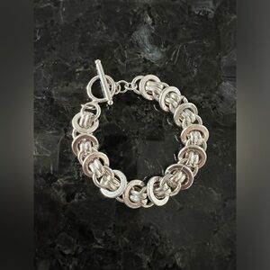 Chunky Silver Chainmaille Toggle Bracelet 7.5”